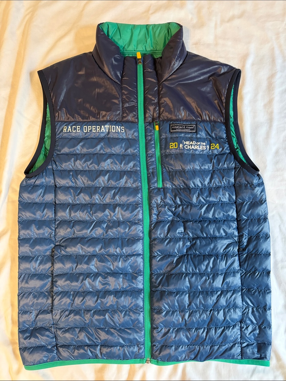 Vineyard Vines Navy Quilted Vest with Green Trim